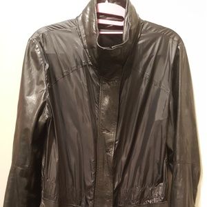 BROGDEN Leather & nylon jacket w/hideaway hood